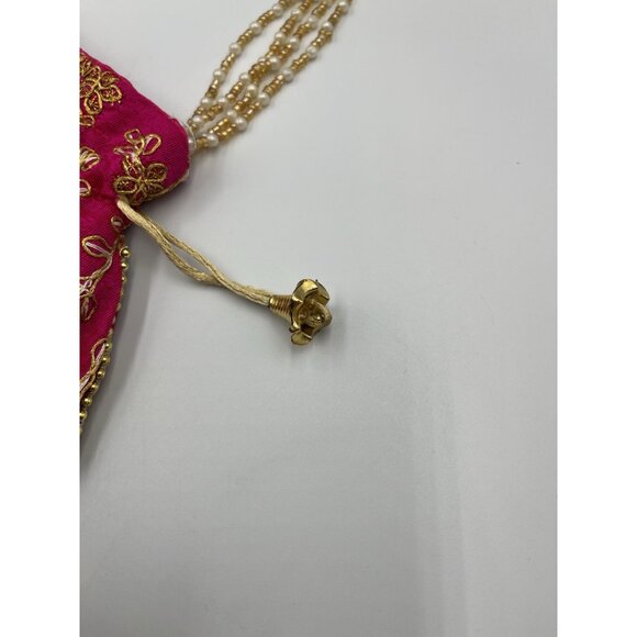 PINK Gold Clutch Silk Bag Boho Formal/POTLI /Purse Applique Beaded SEE ALL - Picture 10 of 16